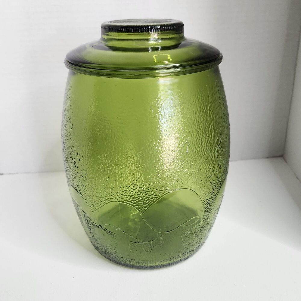 Vintage Bartlett Collins 70s Mushroom Green Glass Retro Canister with Lid - Picture 3 of 8